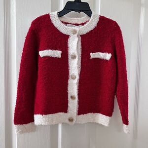 H&M Red and Cream Cardigan Sweater Gold Buttons Wool Blend Girls Size 3-4T NWT